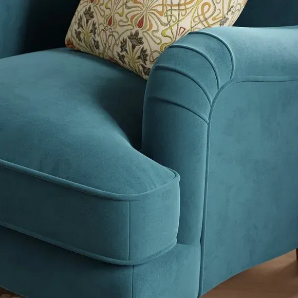 Curved Armchair with Wooden Legs - Petrol, Velvet