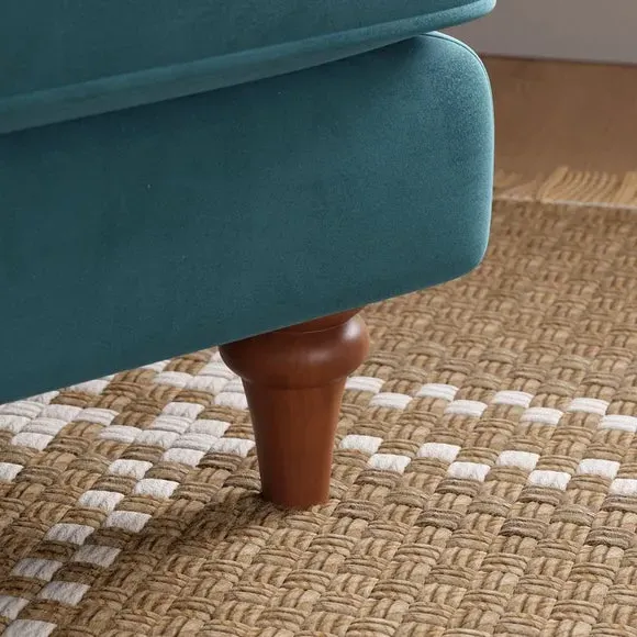 Curved Armchair with Wooden Legs - Petrol, Velvet