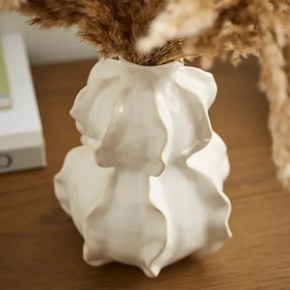 Curved Ceramic Vase - White, Glazed Ceramic