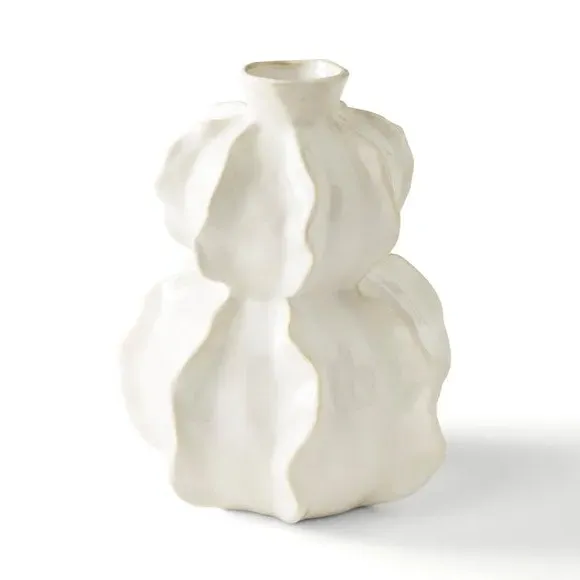 Curved Ceramic Vase - White, Glazed Ceramic