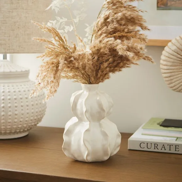 Curved Ceramic Vase - White, Glazed Ceramic image