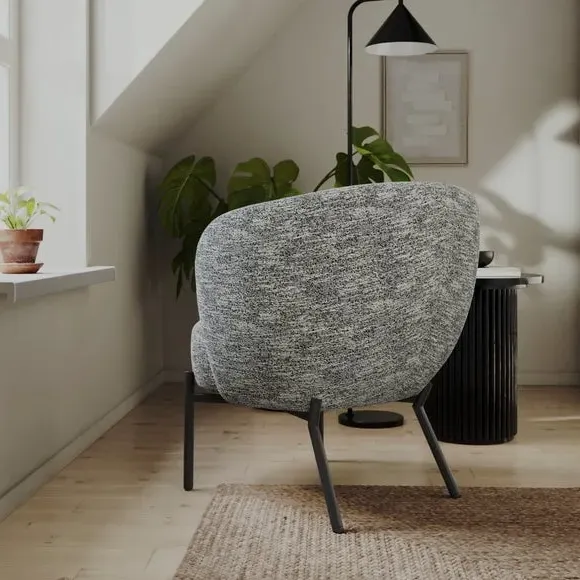 Curved Chair with Footstool - Monochrome, Fabric
