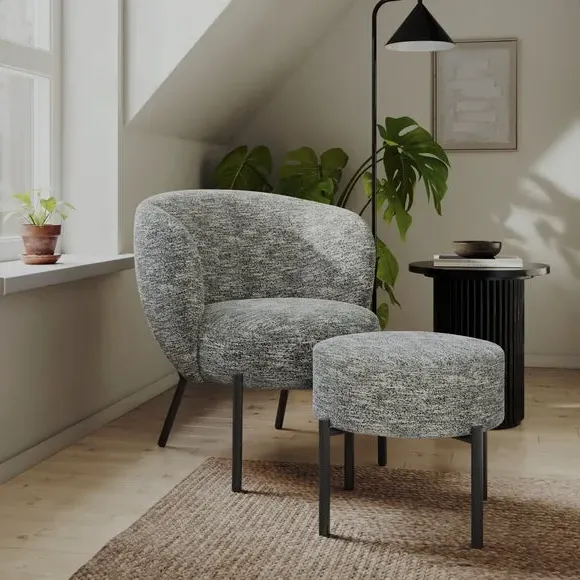 Curved Chair with Footstool - Monochrome, Fabric image