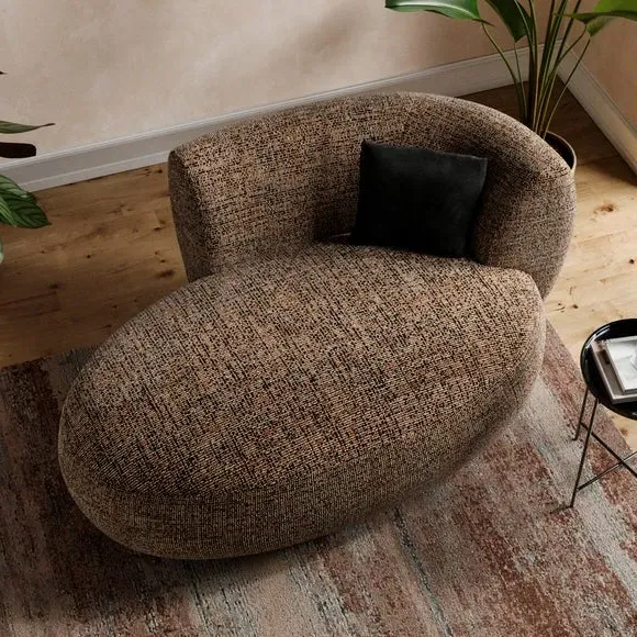 Curved Chaise Lounge - Bronze, Boucle Fabric