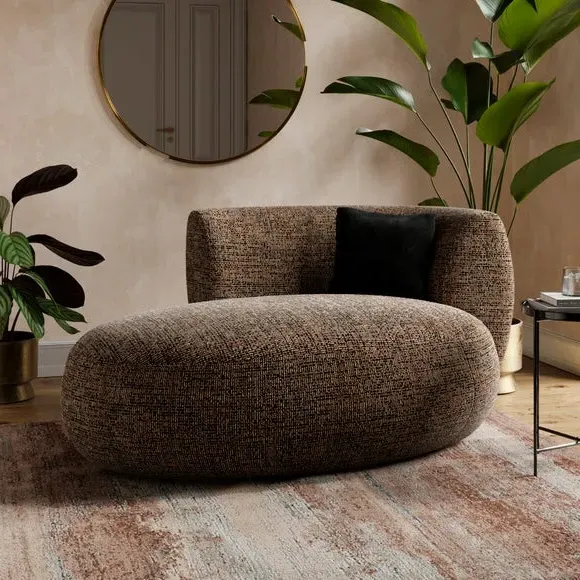 Curved Chaise Lounge - Bronze, Boucle Fabric image
