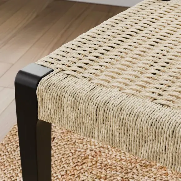 Curved Dining Chair with Woven Seat - Black, Wood