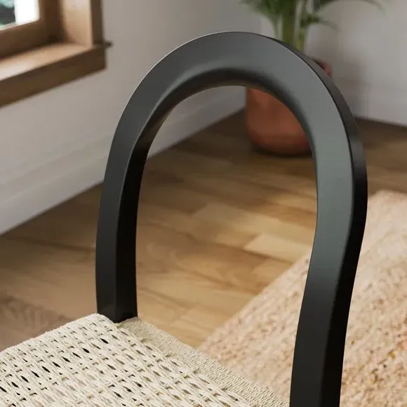 Curved Dining Chair with Woven Seat - Black, Wood