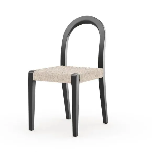Curved Dining Chair with Woven Seat - Black, Wood