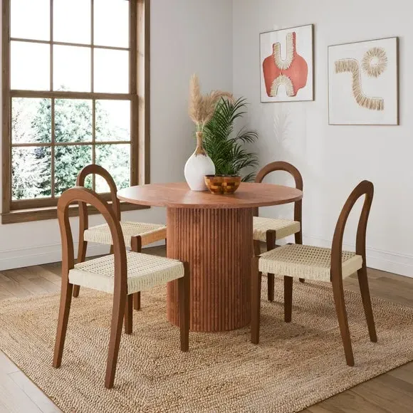 Curved Dining Chair with Woven Seat - Dark, Wood