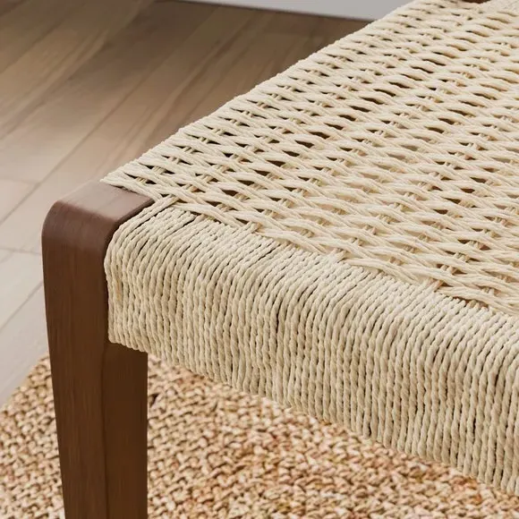 Curved Dining Chair with Woven Seat - Dark, Wood