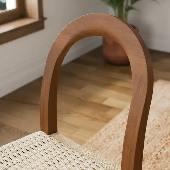 Curved Dining Chair with Woven Seat - Dark, Wood