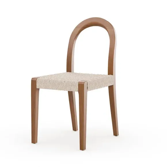 Curved Dining Chair with Woven Seat - Dark, Wood