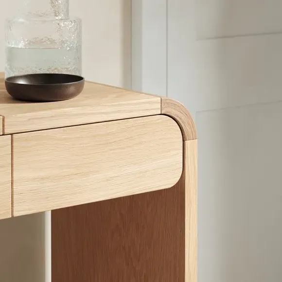 Curved Dressing Table with Mirror - Light Oak