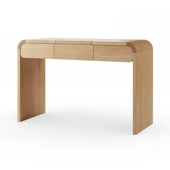 Curved Dressing Table with Mirror - Light Oak