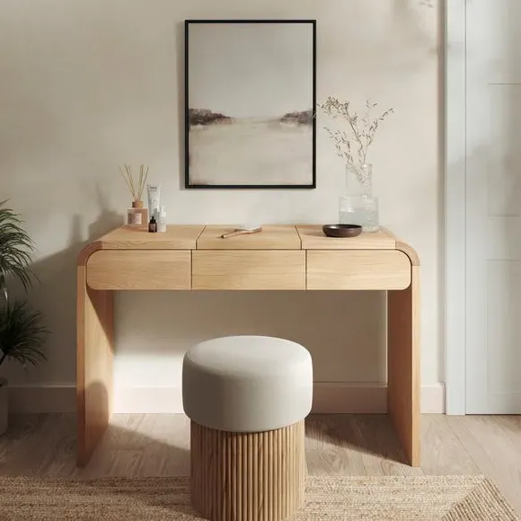 Curved Dressing Table with Mirror - Light Oak image