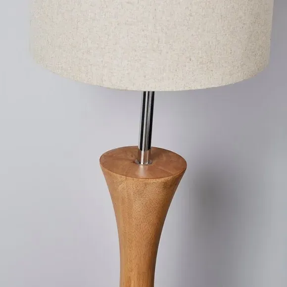 Curved Floor Lamp with Fabric Shade - Mango Wood