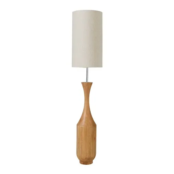 Curved Floor Lamp with Fabric Shade - Mango Wood