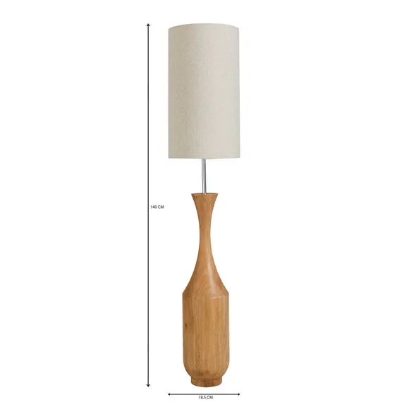 Curved Floor Lamp with Fabric Shade - Mango Wood
