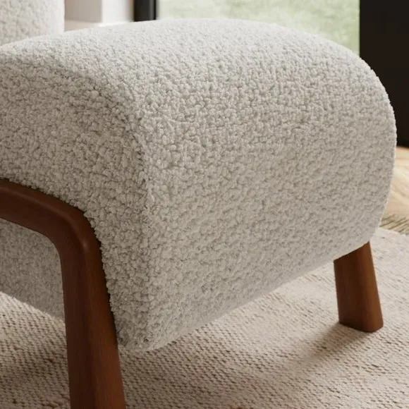 Curved Footstool - Ivory, Recycled Fabric