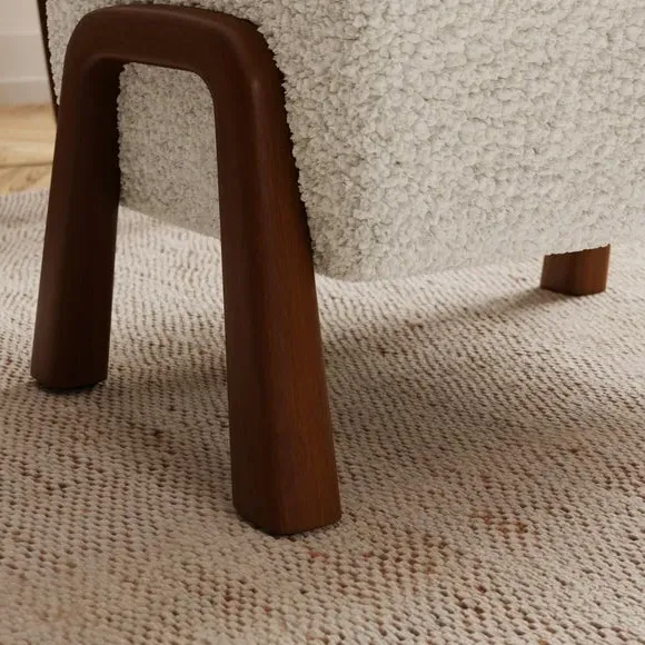 Curved Footstool - Ivory, Recycled Fabric
