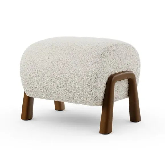 Curved Footstool - Ivory, Recycled Fabric