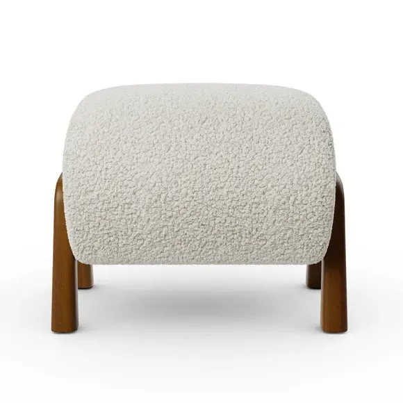 Curved Footstool - Ivory, Recycled Fabric