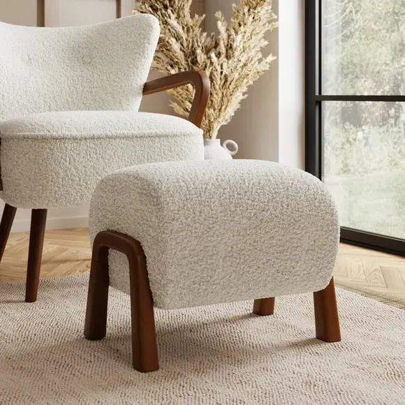 Curved Footstool - Ivory, Recycled Fabric image