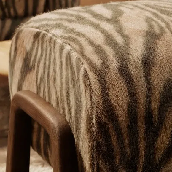 Curved Footstool Zebra Print - Brown, Faux Fur