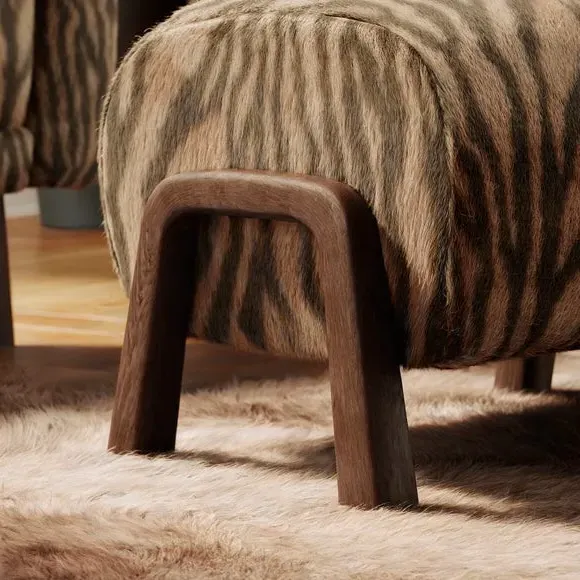 Curved Footstool Zebra Print - Brown, Faux Fur