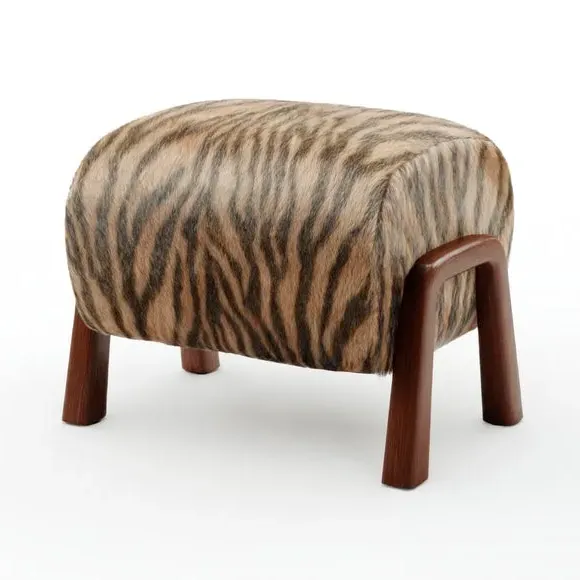Curved Footstool Zebra Print - Brown, Faux Fur