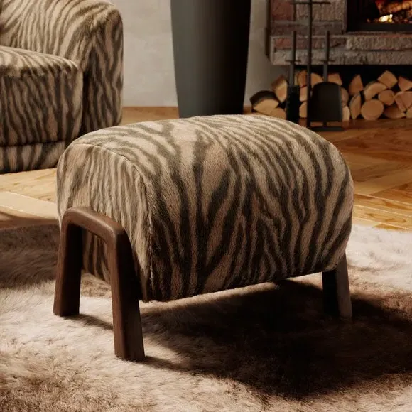 Curved Footstool Zebra Print - Brown, Faux Fur image