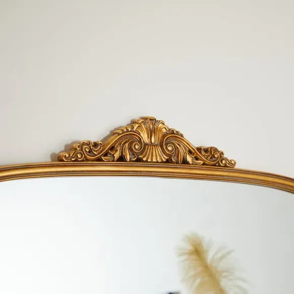 Curved Full Length Leaner Mirror - Gold, Wood