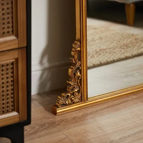 Curved Full Length Leaner Mirror - Gold, Wood