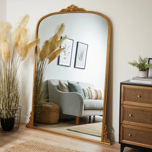 Curved Full Length Leaner Mirror - Gold, Wood image