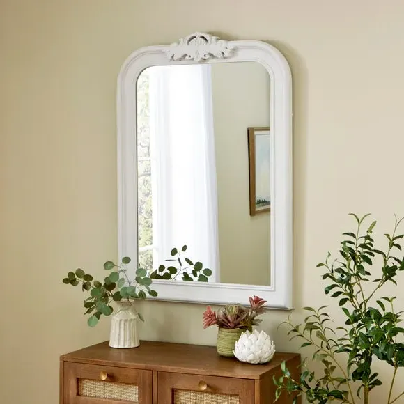 Curved Overmantel Wall Mirror - White image