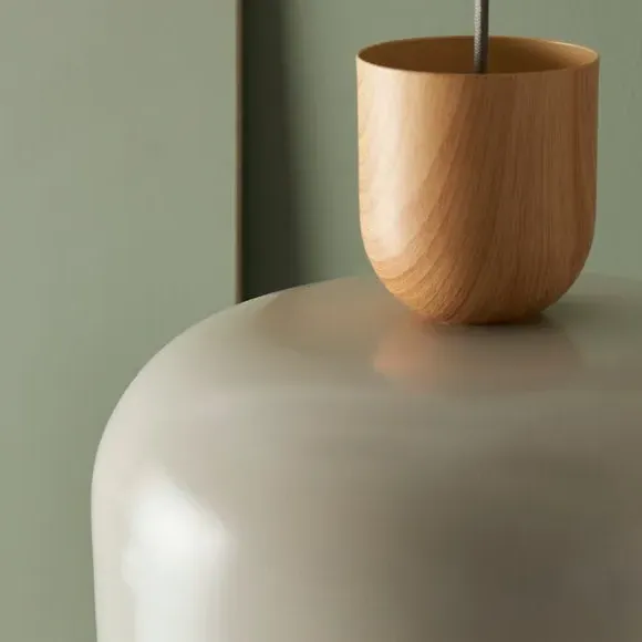 Curved Pendant Shade Easy Fit - Grey, Wood