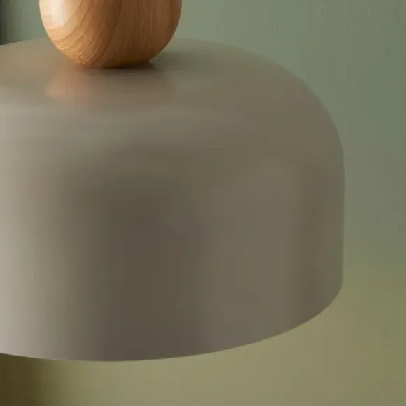 Curved Pendant Shade Easy Fit - Grey, Wood