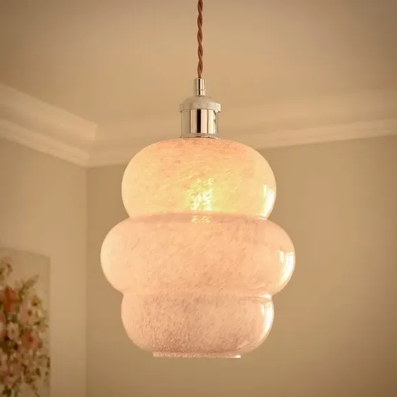 Curved Pendant Shade Easy Fit - Pink, Glass