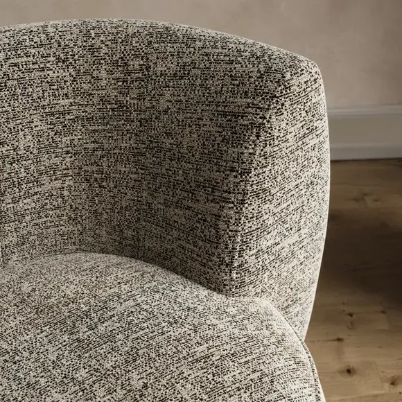 Curved Swivel Chair - Black, Boucle Fabric