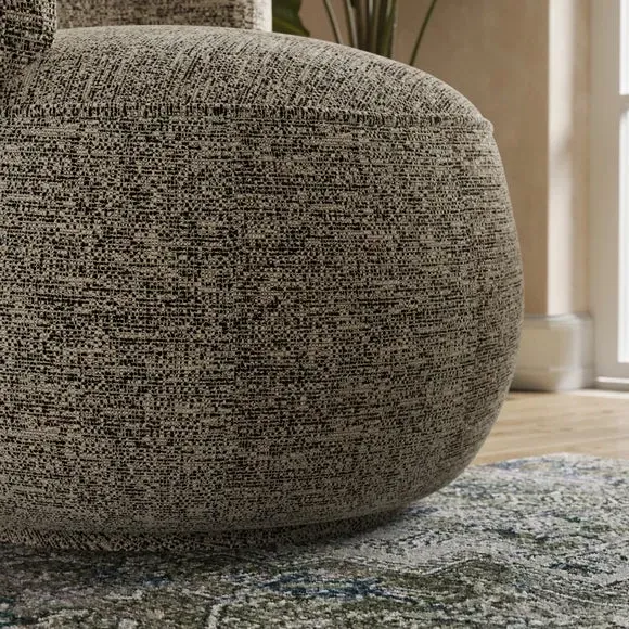 Curved Swivel Chair - Black, Boucle Fabric