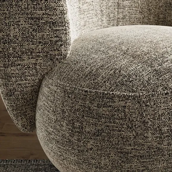 Curved Swivel Chair - Black, Boucle Fabric