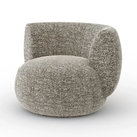 Curved Swivel Chair - Black, Boucle Fabric