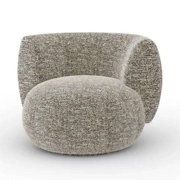 Curved Swivel Chair - Black, Boucle Fabric
