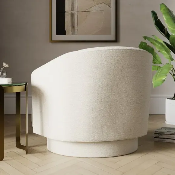 Curved Swivel Chair - Ivory, Chunky Chenille