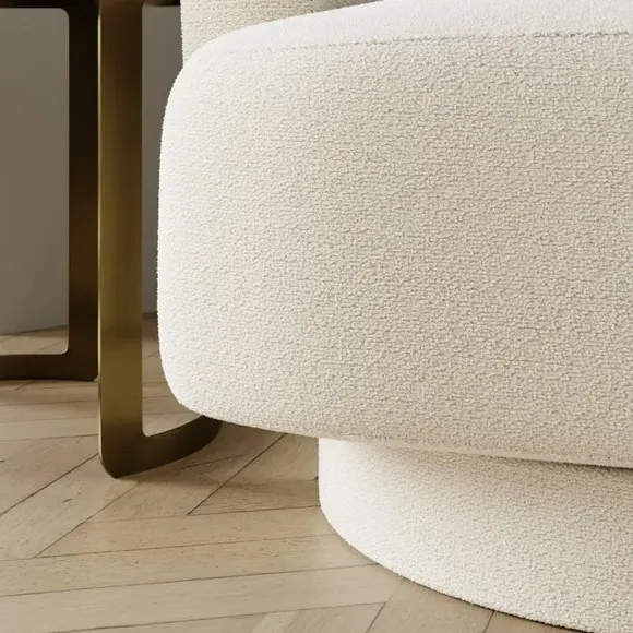 Curved Swivel Chair - Ivory, Chunky Chenille