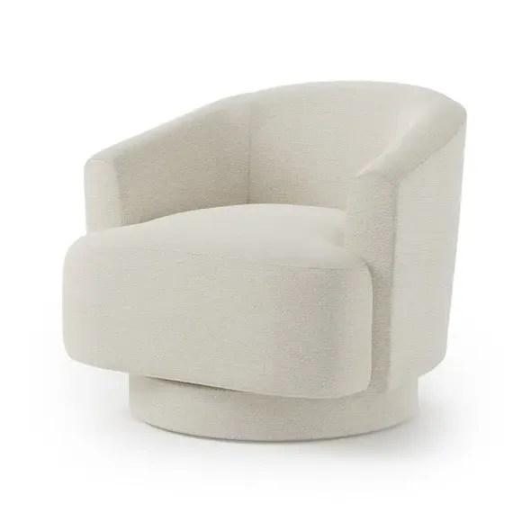 Curved Swivel Chair - Ivory, Chunky Chenille