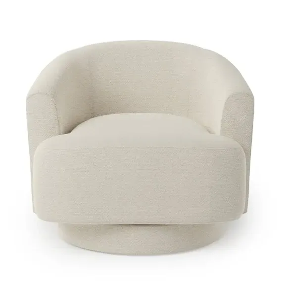 Curved Swivel Chair - Ivory, Chunky Chenille