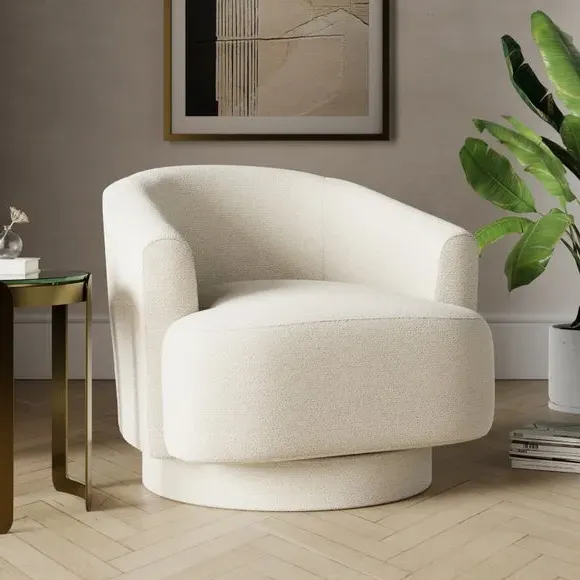 Curved Swivel Chair - Ivory, Chunky Chenille image