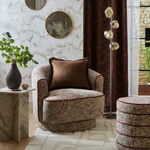Curved Swivel Chair - Multicolor, Chenille