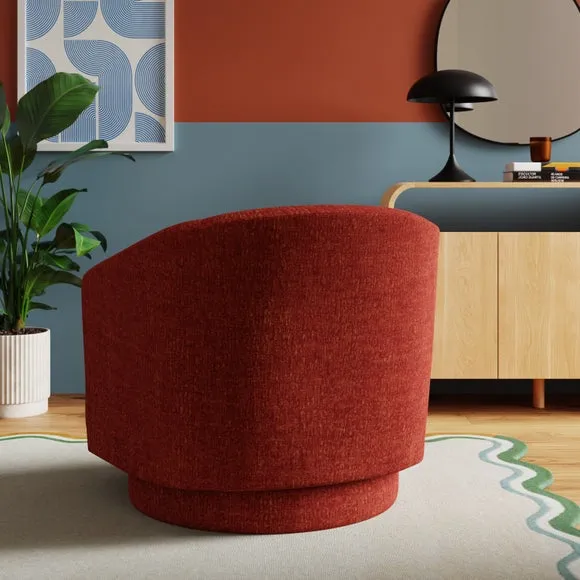 Curved Swivel Chair - Red, Chenille